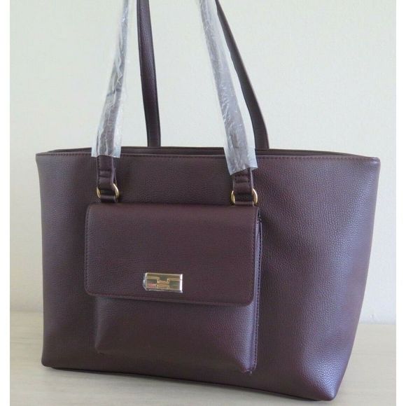 Tommy Hilfiger 69J5211 601 Burgundy Pebbled PU Leather Tote Bag $128 - Picture 2 of 10